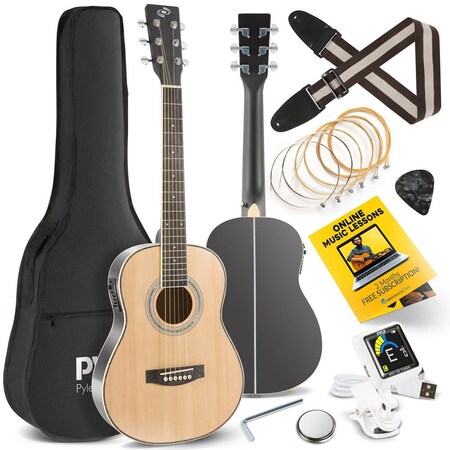 Pyle 30” Inch 6-String Electric Acoustic Guitar - Guitar with Digital Tuner & Accessory Kit (Nature color PEAG91